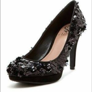 Vince Camuto Zella Black Sequin Heels